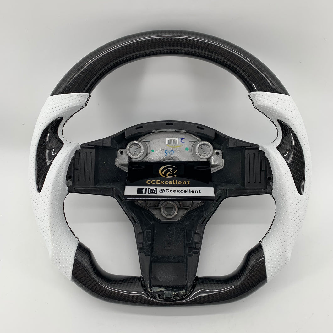 CCExcellent for tesla model3 2017-2020 carbon fiber steering wheel gloss black carbon fiber thumbgrips
